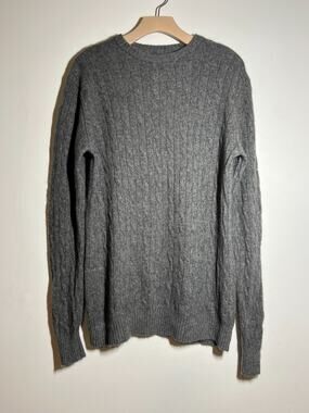 Elliot Mulryan Men's Heather Gray 100% Cashmere Cable Knit Pullover Sweater XL